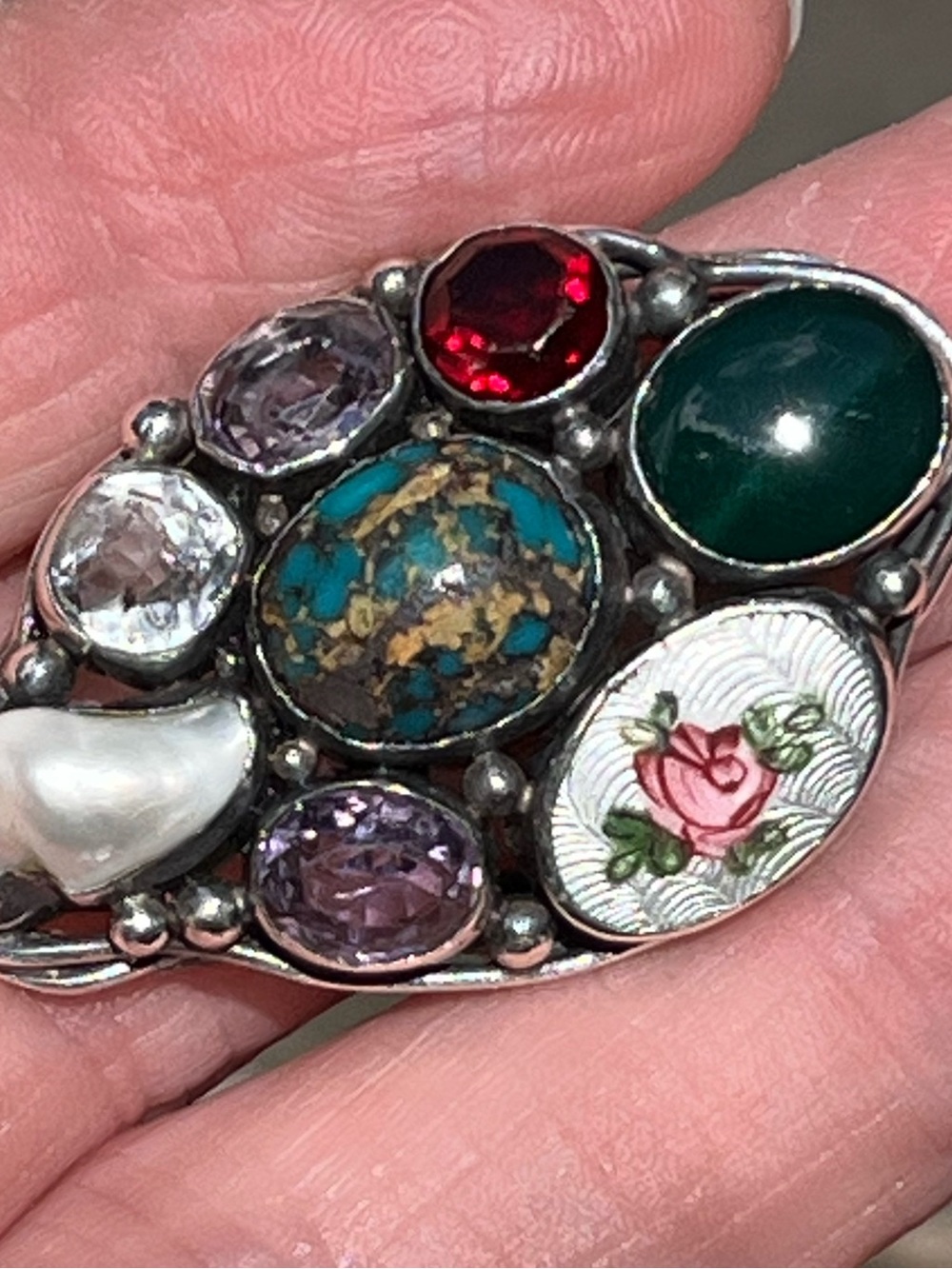 Multistone Silver,Turquoise,Red,Purple,White & Green Stone Ring & Turquoise Ring - Picture 3 of 9